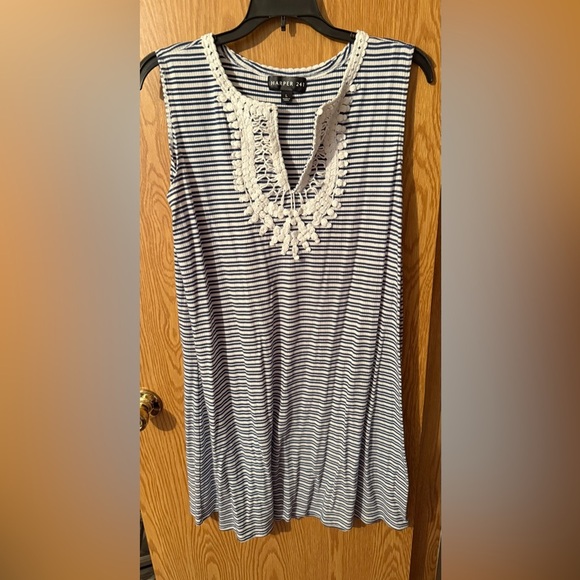 Blue and White Striped Sleeveless Dress - Picture 1 of 7